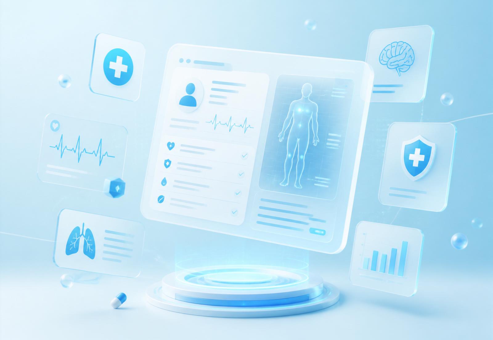 MedScribe clinical workflow visualization showing patient records connected by AI